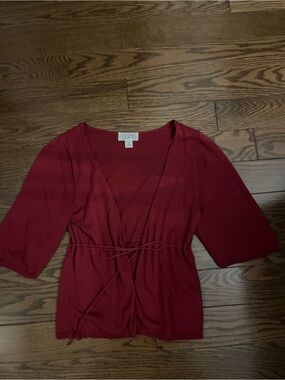 LOFT Wine Red V-Neck Knit Top